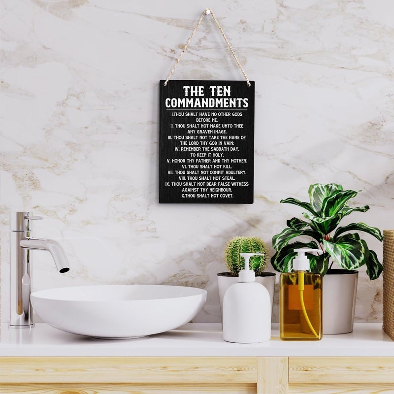 BELLOWDEER Inspirational Bible Verses Ten Commandments Wall Decor Christian 10 Commandments Wall Art Wooden Hanging Sign Rustic Scripture The Ten Commandments Wall Art for Home Office Decoration 8x10 Inches - Image 5